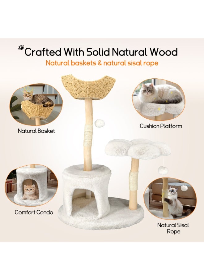 WISFOR - Solid Wood Cat Tree Tower for Indoor Cats, Multi-Level Wooden Cat Furniture with Sisal Scratching Posts, Plush Perches, Cozy Hideaway, and Easy Assembly - Image 1