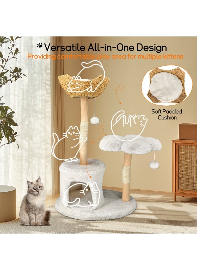 WISFOR - Solid Wood Cat Tree Tower for Indoor Cats, Multi-Level Wooden Cat Furniture with Sisal Scratching Posts, Plush Perches, Cozy Hideaway, and Easy Assembly - Image 1