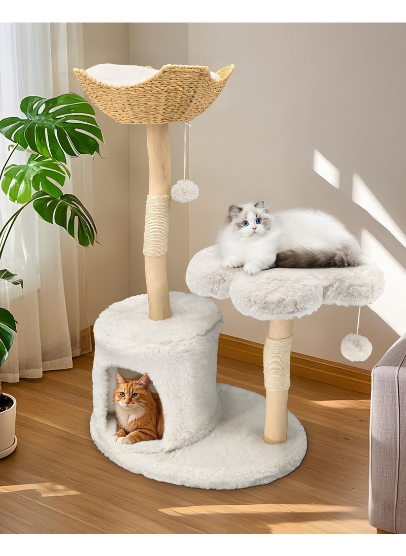 WISFOR - Solid Wood Cat Tree Tower for Indoor Cats, Multi-Level Wooden Cat Furniture with Sisal Scratching Posts, Plush Perches, Cozy Hideaway, and Easy Assembly - Image 1