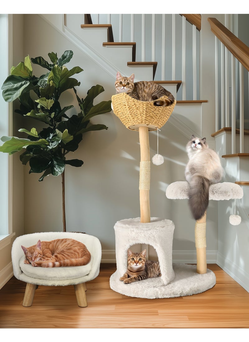 WISFOR - Solid Wood Cat Tree Tower for Indoor Cats, Multi-Level Wooden Cat Furniture with Sisal Scratching Posts, Plush Perches, Cozy Hideaway, and Easy Assembly - Image 1