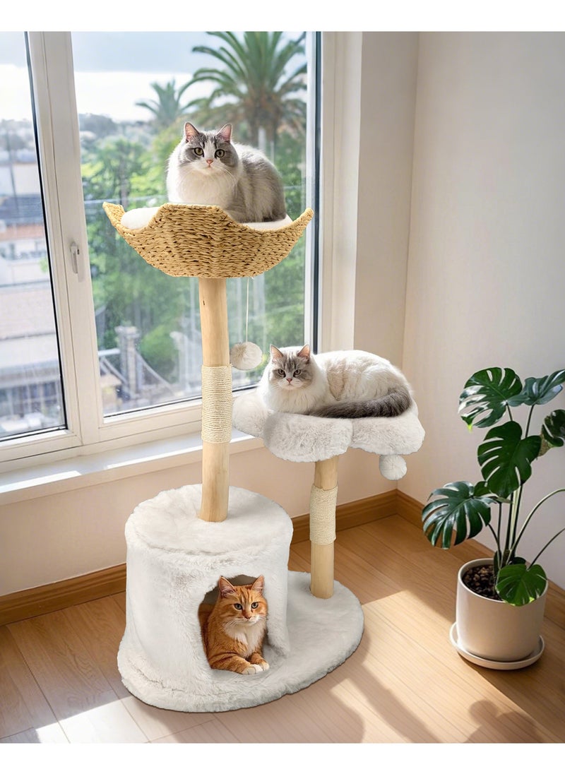 WISFOR - Solid Wood Cat Tree Tower for Indoor Cats, Multi-Level Wooden Cat Furniture with Sisal Scratching Posts, Plush Perches, Cozy Hideaway, and Easy Assembly - Image 1