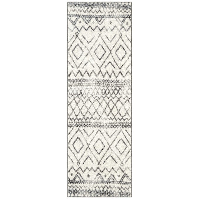 ABSTRACT DIAMOND MODERN DISTRESSED NON SLIP RUNNER RUG FOR HALLWAY ENTRY WAY FLOOR CARPET MADE IN USA 2 X 6 NEUTRAL
