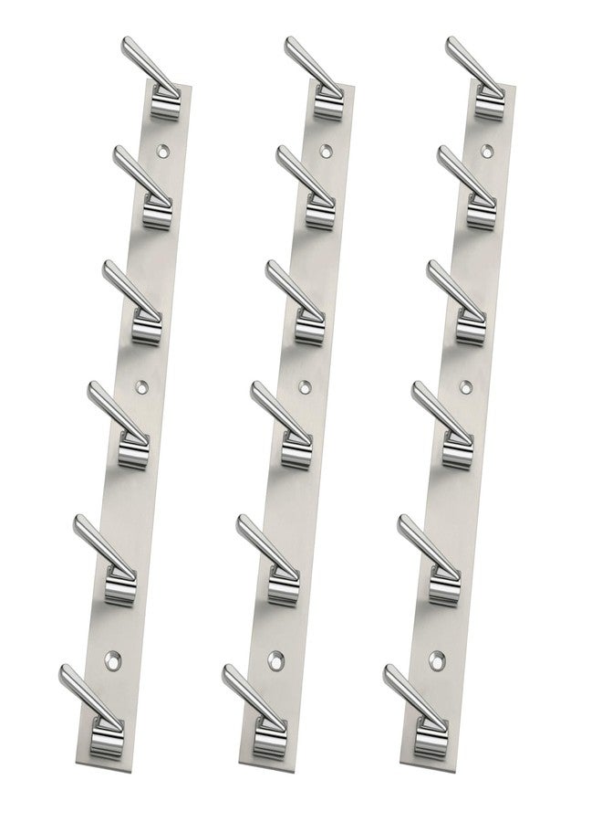 PROMIXO Stainless Steel 6 Pin (Pack of 3) Cloth Hanger Wall Mounted Bathroom Cloth Hanger,Coth Wall Hook,Door Hooks Rail for Hanging Keys,Clothes,Towel - Image 1