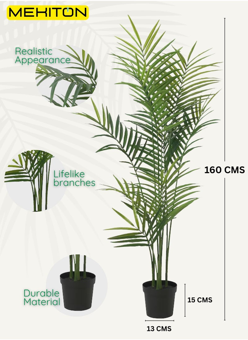 MEKITON MEKITON Artificial Areca Palm Tree – 160cm Tall Faux Indoor Plant with Pot | Realistic Green Decorative Palm for Home, Office & Majlis | No Watering or Sunlight Required.  - Image 3