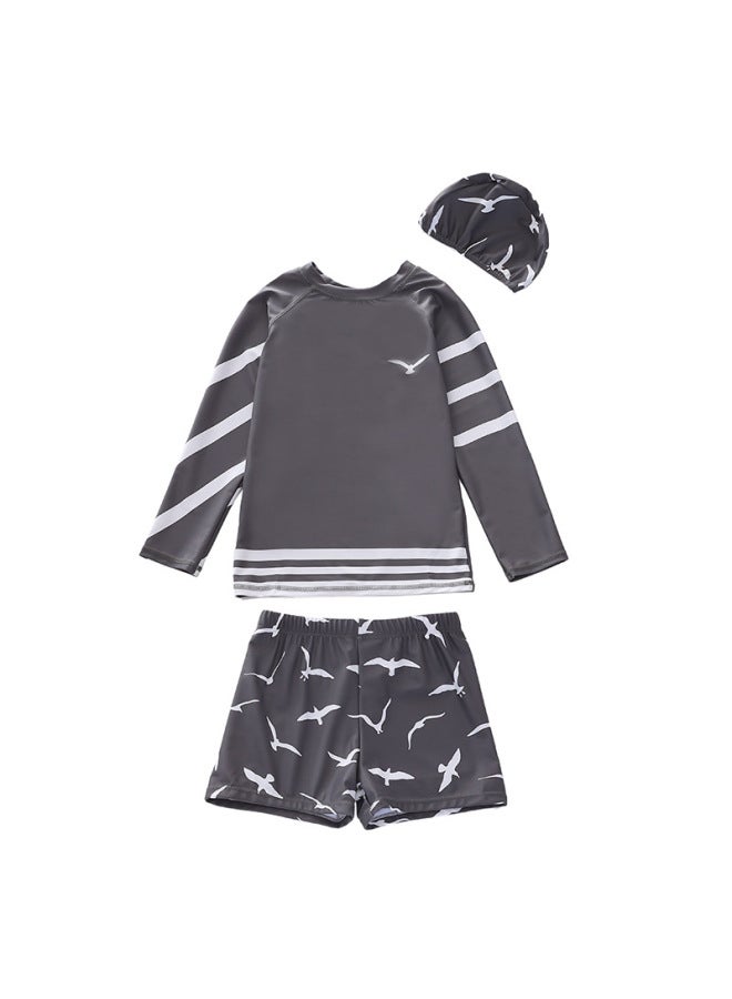 Loquat Ins Children's Suit Split Long Sleeve Swimsuit 2023 Boys' Small Medium Large Children's Large Boxer Swimwear Wholesale-Color:D2420-3MZ Soaring In The Air (full Lining Of Swimming Trunks)- - Image 1