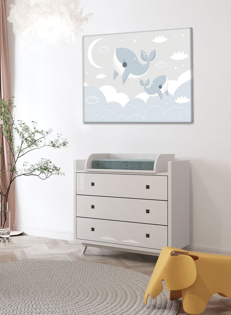 لوحة كانفاس على إطار خشبي بتصميم حيتان مع السحاب، للمنزل، غرفة المعيشة، المكتب، الديكور - Image 1