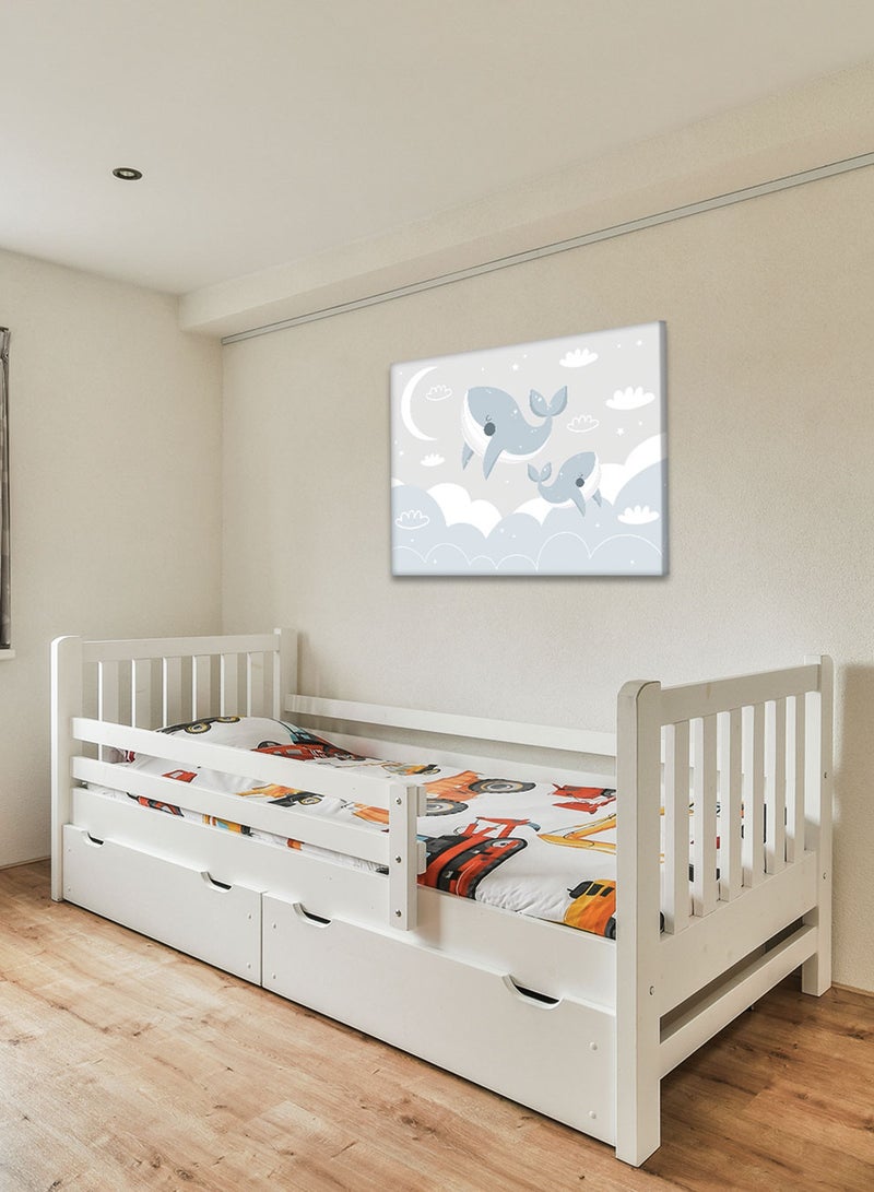 لوحة كانفاس على إطار خشبي بتصميم حيتان مع السحاب، للمنزل، غرفة المعيشة، المكتب، الديكور - Image 2