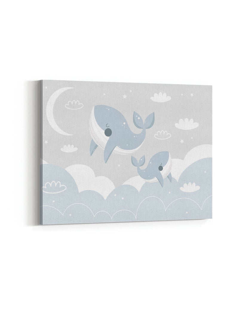 لوحة كانفاس على إطار خشبي بتصميم حيتان مع السحاب، للمنزل، غرفة المعيشة، المكتب، الديكور - Image 4