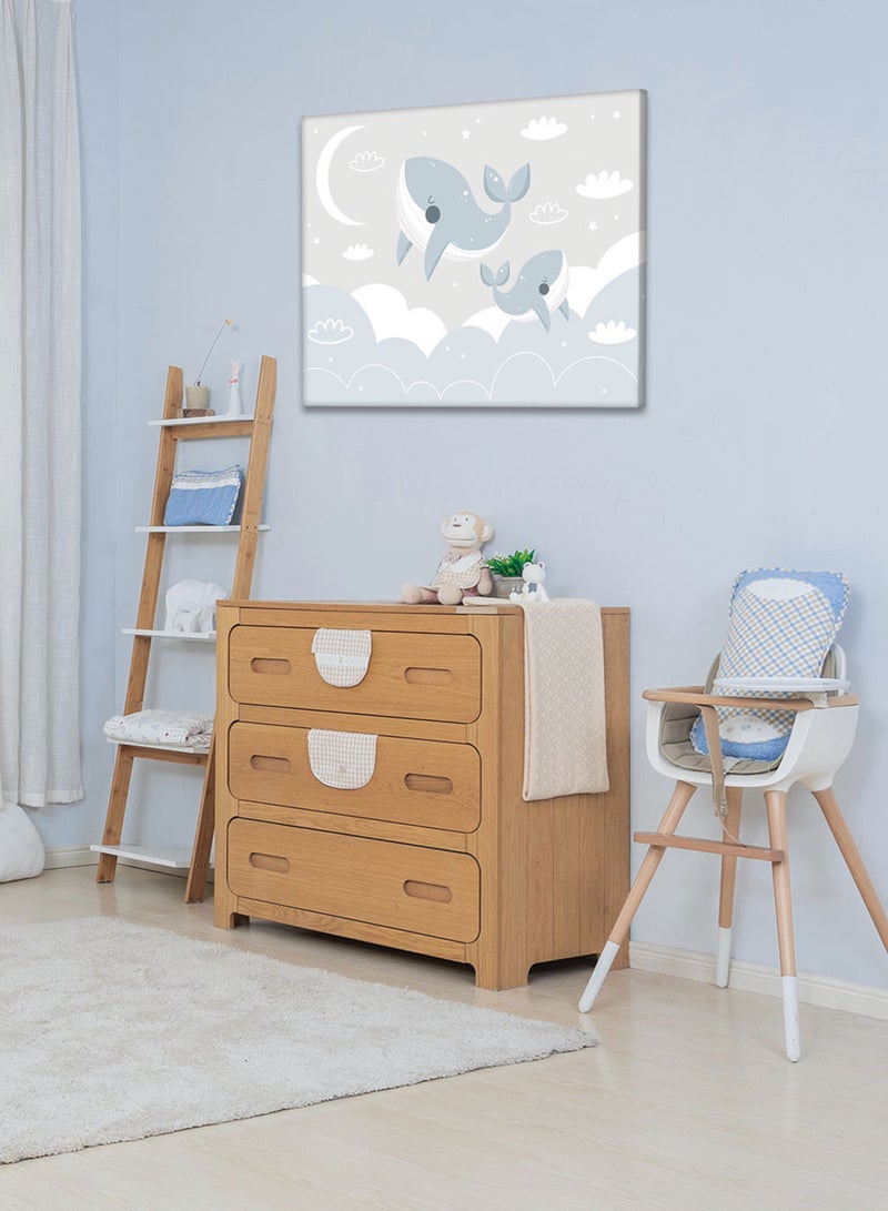 لوحة كانفاس على إطار خشبي بتصميم حيتان مع السحاب، للمنزل، غرفة المعيشة، المكتب، الديكور - Image 3