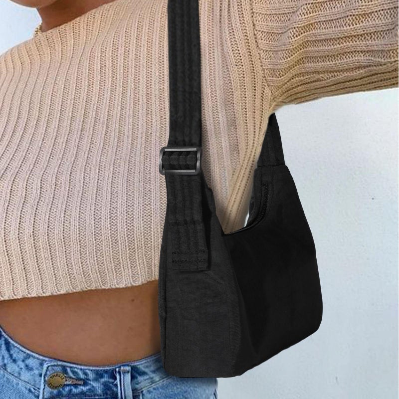 FASTFAIRY Mini Nylon Shoulder Bag - Adjustable Quilted Strap, Structured Slouchy Design with Interior Zip Pocket - Image 2