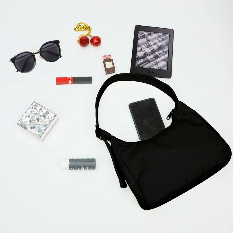 FASTFAIRY Mini Nylon Shoulder Bag - Adjustable Quilted Strap, Structured Slouchy Design with Interior Zip Pocket - Image 5