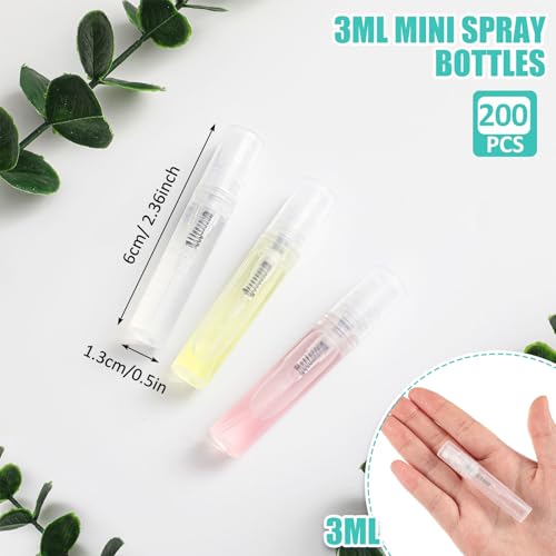 Zhehao 200 Pcs Mini Spray Bottles 3 ml Clear Plastic Perfume Bottles Refillable Fine Mist Perfume Atomizer Portable Empty Sample Containers for Cleaning Essential Oils Travel - Image 3