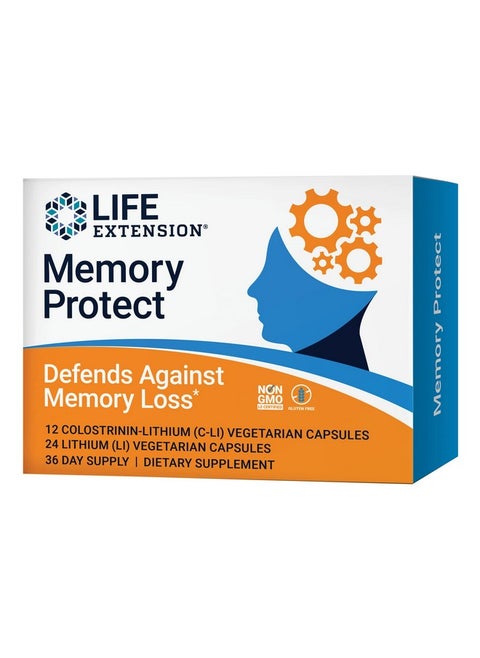 Life Extension Memory Protect - Brain & Memory Health Support Formula Neuro Supplement - Gluten-Free, Non-GMO, Vegetarian - 12 Colostrinin-Lithium (C-Li) Capsules + 24 Lithium (Li) Capsules