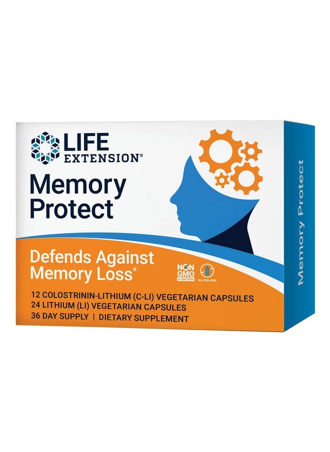 Life Extension - Life Extension Memory Protect - Brain & Memory Health Support Formula Neuro Supplement - Gluten-Free, Non-GMO, Vegetarian - 12 Colostrinin-Lithium (C-Li) Capsules + 24 Lithium (Li) Capsules - Image 1
