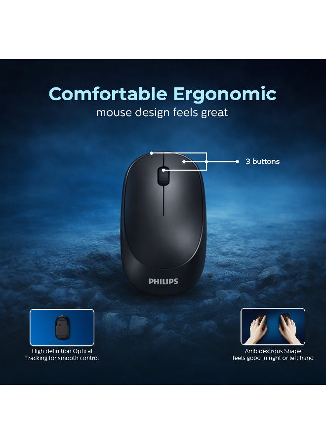Philips Wireless Keyboard and Mouse Combo | Arabic/English Layout | 2.4GHz Plug & Play | Silent & Ergonomic Design | Water-Resistant | For PC, Laptop & Windows - black - Image 5
