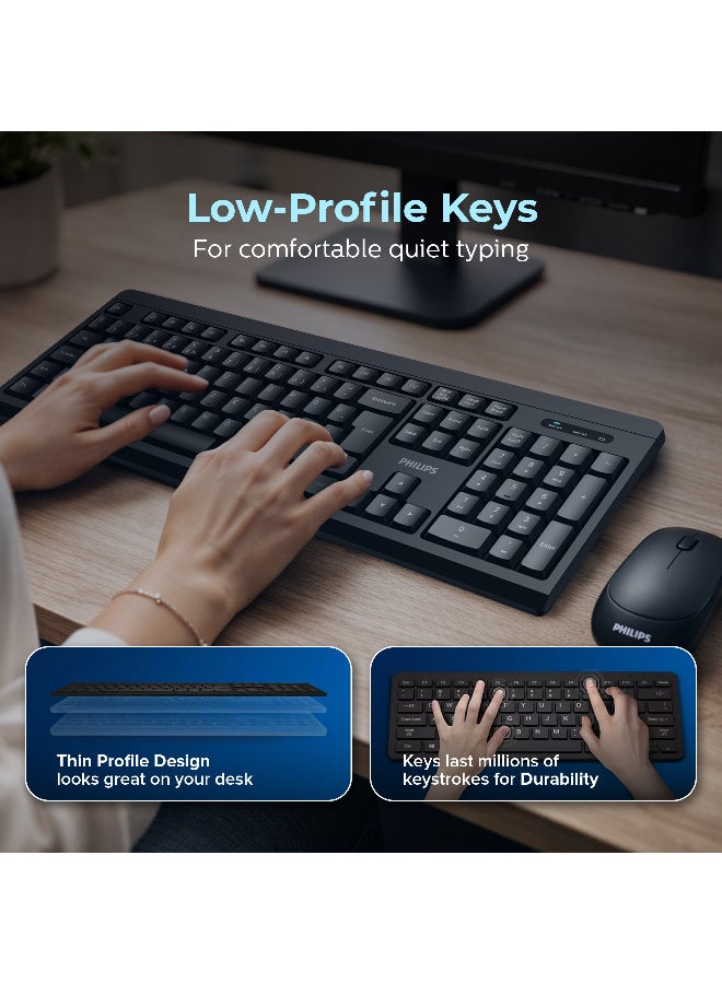 Philips Wireless Keyboard and Mouse Combo | Arabic/English Layout | 2.4GHz Plug & Play | Silent & Ergonomic Design | Water-Resistant | For PC, Laptop & Windows - black - Image 4