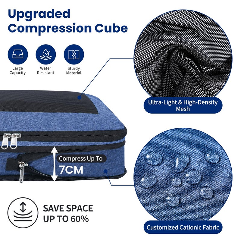 Prezon Compression Packing Cubes for Travel, Lightweight Vacation Travel Essentials, Travel Accessories for Suitcase Organizer Bags Set, Durable Luggage Organizer, 8 set, squre mesh, teal - Image 2