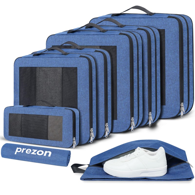 Prezon Compression Packing Cubes for Travel, Lightweight Vacation Travel Essentials, Travel Accessories for Suitcase Organizer Bags Set, Durable Luggage Organizer, 8 set, squre mesh, teal - Image 1