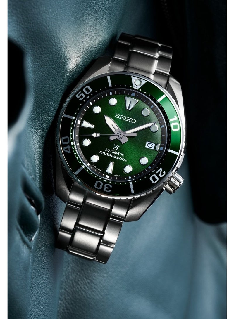 Seiko ساعة غوص بروسبكس سومو SPB103J1، 45 مم قرص أخضر، علبة وسوار من الفولاذ المقاوم للصدأ، 200 م مقاومة للماء - Image 1