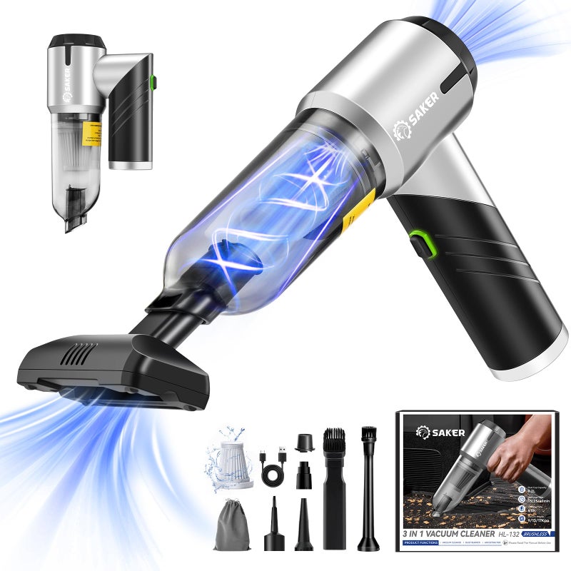 Saker Handheld Car Vacuum Portable Cordless17000PA Mini Vacuums Rechargeable Foldable Vacuum Cleaner with Brushless Motor for HomeOffice Pet HL132 Black