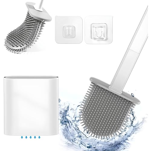 Vivatra Silicone Toilet Brush with Slim Holder Flex Toilet Brush - Wall Mounted Anti-drip Set Toilet Bowl Cleaner Brush Non-Slip Long Handle Toilet Brush (Pack of 1) (Multicolor) - Image 1