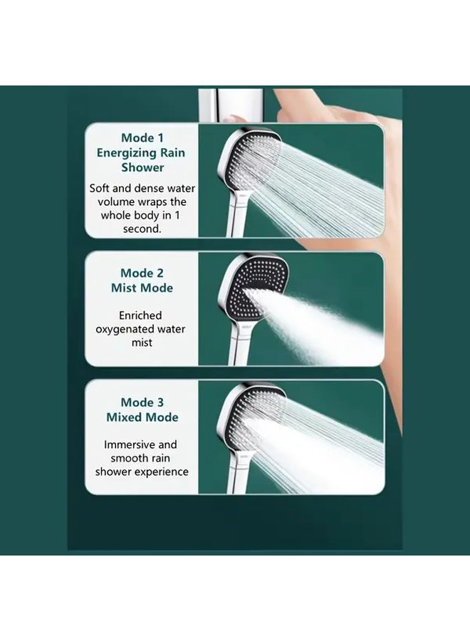 Black Nozzle Shower Head With 3 Spray Patterns Handheld Rainfall Square Water Saving Design - Image 2
