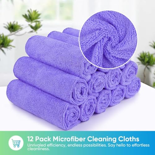 Showstopper Microfiber Cleaning Cloth,12 Pack Cleaning Rag,Cleaning Towels (Purple,40cmX40cm) - Image 3