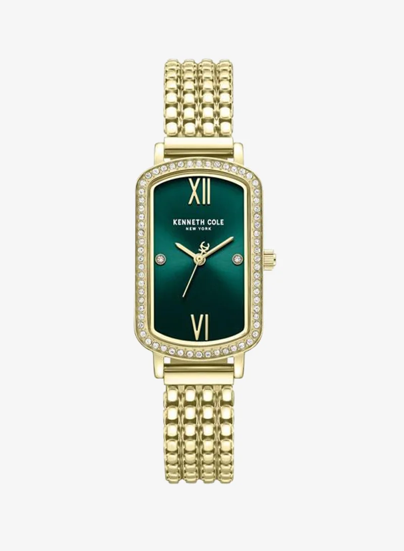 Modern Classic Women's 22mm Quartz Watch with Green Dial & Gold-Plated Stainless Steel Bracelet