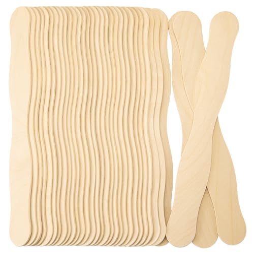 WISYOK 8 inch Craft Sticks 120 Pcs Wood Wavy Sticks Fan Handles Large Popsicle Sticks for Crafts Wedding Programs DIY Crafting Painting Mixing