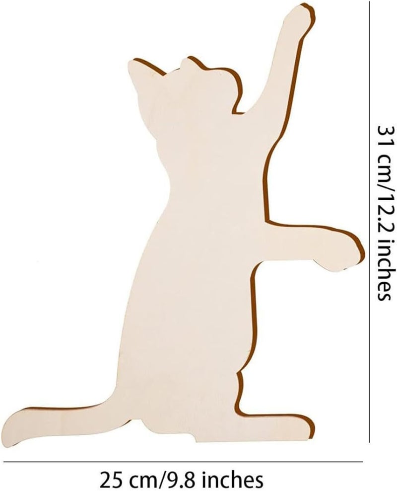5 Pieces Wood Cat Cutouts, Unfinished Wooden Slices for DIY Crafts, Party Decor, 12.20inch x 9.84inch - Image 4