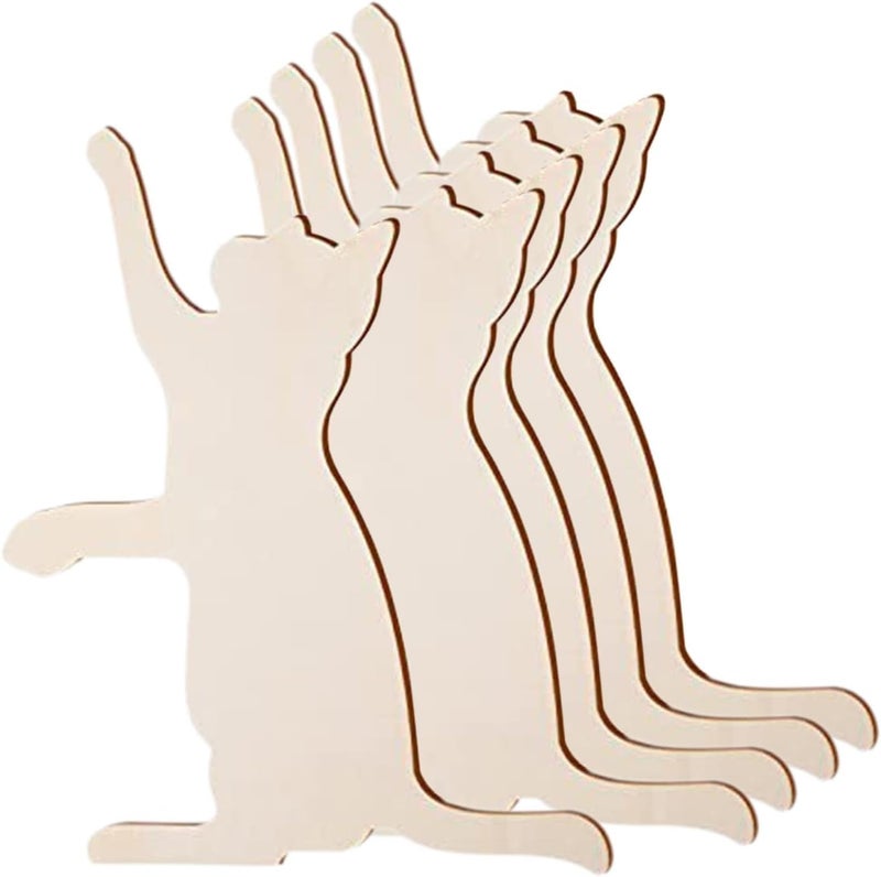 5 Pieces Wood Cat Cutouts, Unfinished Wooden Slices for DIY Crafts, Party Decor, 12.20inch x 9.84inch - Image 1