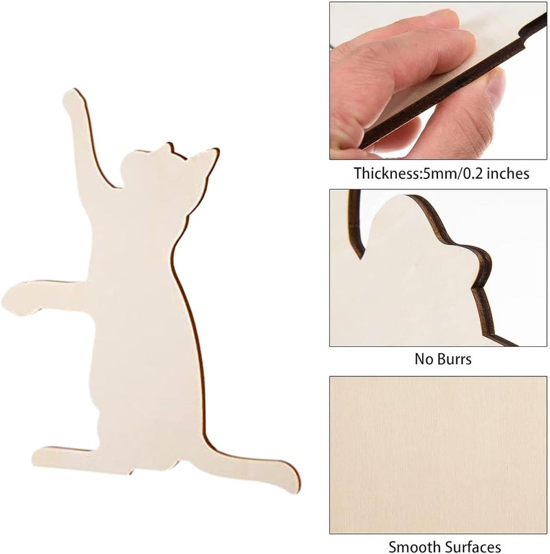 5 Pieces Wood Cat Cutouts, Unfinished Wooden Slices for DIY Crafts, Party Decor, 12.20inch x 9.84inch - Image 2
