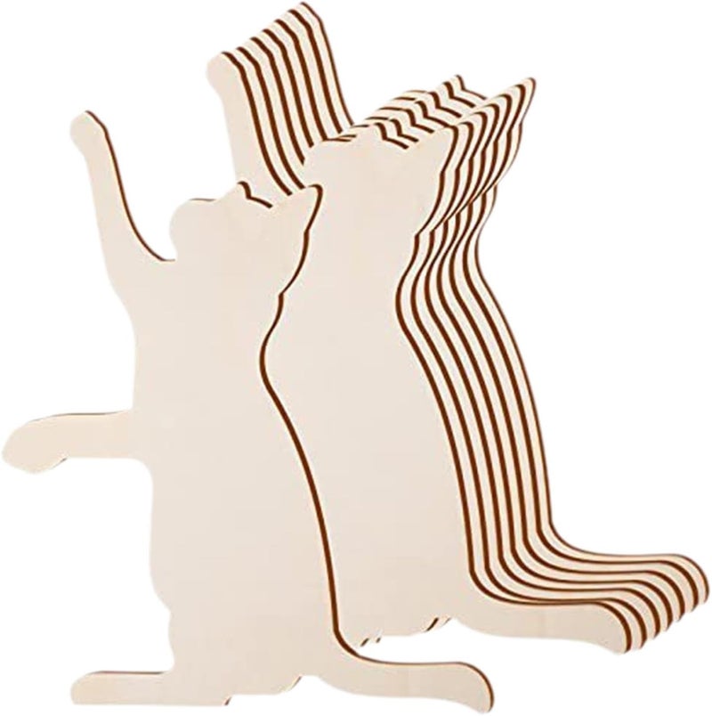 5 Pieces Wood Cat Cutouts, Unfinished Wooden Slices for DIY Crafts, Party Decor, 12.20inch x 9.84inch - Image 5