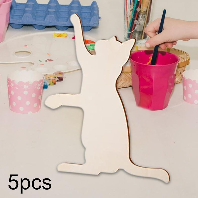 5 Pieces Wood Cat Cutouts, Unfinished Wooden Slices for DIY Crafts, Party Decor, 12.20inch x 9.84inch - Image 3