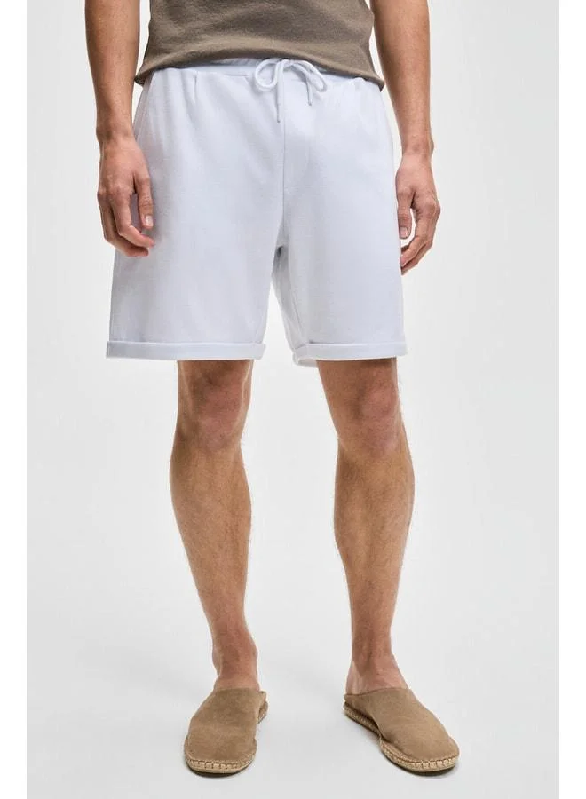 Grimelange YOURI Men's Elastic Waist Single Pocket Relaxed Fit White Shorts