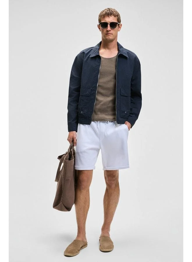 Grimelange YOURI Men's Elastic Waist Single Pocket Relaxed Fit White Shorts