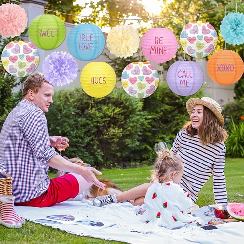 Renbuzhu 13PCS Valentines Day Decorations Colorful Paper Lanterns Pom Poms Valentine’s Conversation Hearts Party Hanging Decor Supplies for Wedding Anniversary Office - Image 5