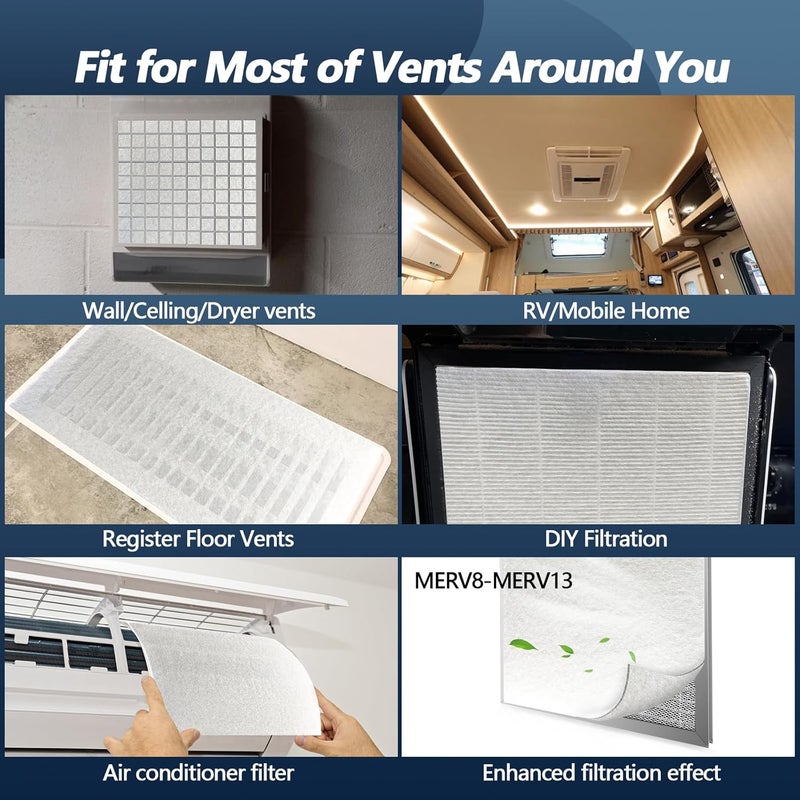 Demiwise Air Vent Filter 20x100 Inch, Cut to Fit (50+filters) Air Filter, Electrostatic Filter Media with 36 Inch Adhesive Tape and 48pcs Hooks for Air Vent, Air Conditioner, HVAC, Registers and Grilles - Image 3