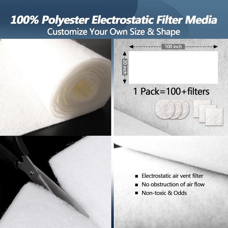 Demiwise Air Vent Filter 20x100 Inch, Cut to Fit (50+filters) Air Filter, Electrostatic Filter Media with 36 Inch Adhesive Tape and 48pcs Hooks for Air Vent, Air Conditioner, HVAC, Registers and Grilles - Image 2