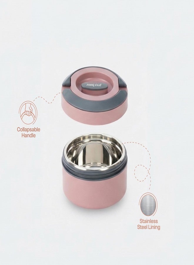 Pinnacle Primor Insulated Tiffin Box for Kids & Adults (400ml) | 2 Compartment Hot Box for Lunch with Collapsible Handle | Inner Stainless Steel Lunch Box for Office, School, Travel, Gift (Dusty Pink) - Image 2