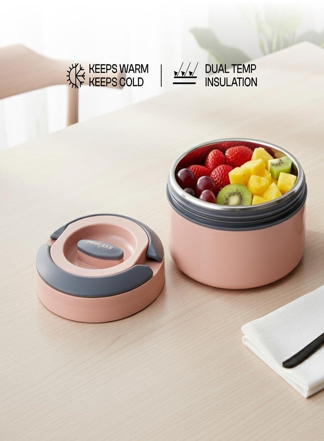 Pinnacle Primor Insulated Tiffin Box for Kids & Adults (400ml) | 2 Compartment Hot Box for Lunch with Collapsible Handle | Inner Stainless Steel Lunch Box for Office, School, Travel, Gift (Dusty Pink) - Image 4