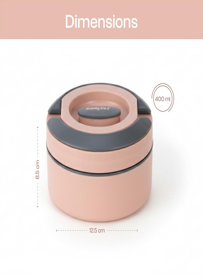 Pinnacle Primor Insulated Tiffin Box for Kids & Adults (400ml) | 2 Compartment Hot Box for Lunch with Collapsible Handle | Inner Stainless Steel Lunch Box for Office, School, Travel, Gift (Dusty Pink) - Image 3