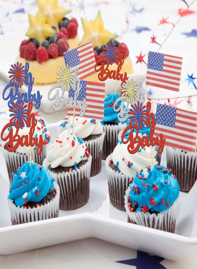 Ephlyn 24Pcs Independence Day Oh Baby Cupcake Toppers Firework Babyshower 4th of July Cupcake Picks for Independence Day 4th of July Party Supplies Favors - Image 4