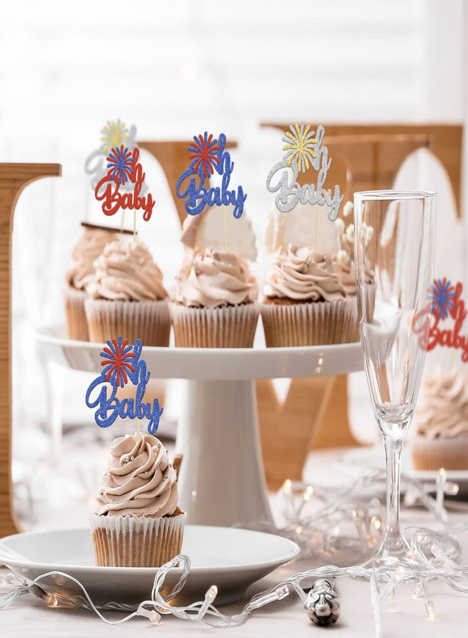 Ephlyn 24Pcs Independence Day Oh Baby Cupcake Toppers Firework Babyshower 4th of July Cupcake Picks for Independence Day 4th of July Party Supplies Favors - Image 5