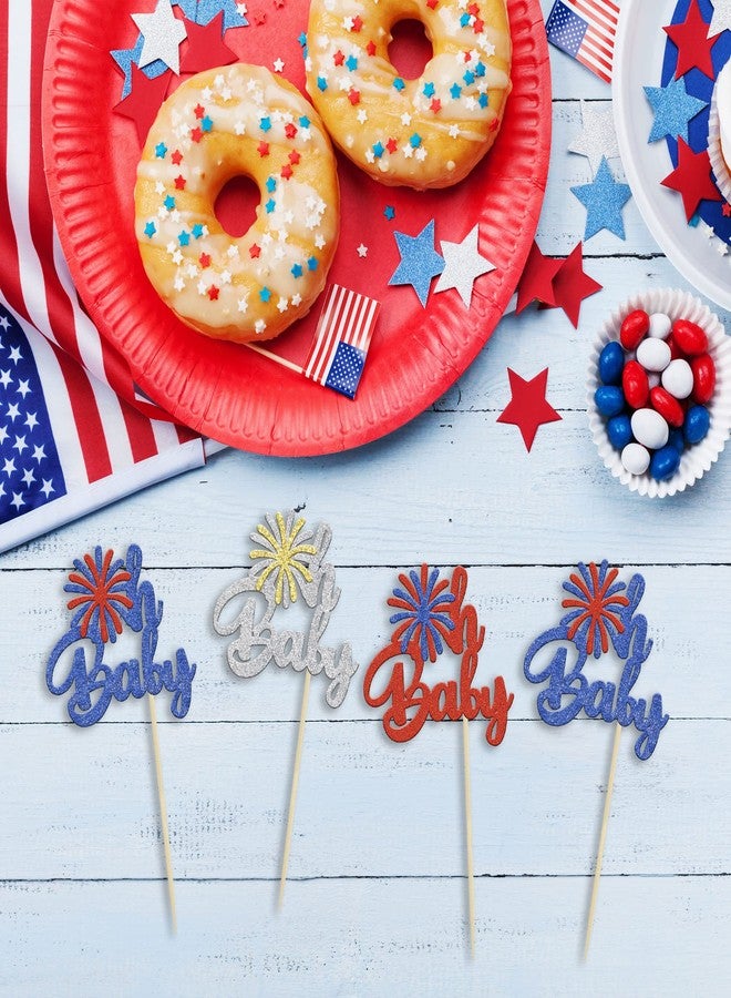 Ephlyn 24Pcs Independence Day Oh Baby Cupcake Toppers Firework Babyshower 4th of July Cupcake Picks for Independence Day 4th of July Party Supplies Favors - Image 3
