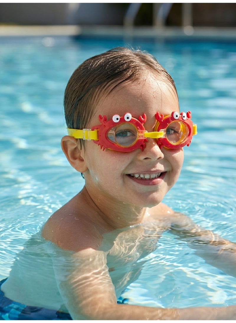 3D Crab Kids Swim Goggles - Anti-Fog, UV Protection Swimming Glasses with Soft Silicone Gasket & Adjustable Strap for Boys and Girls - Red/Yellow - Image 2