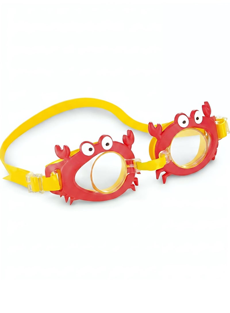 3D Crab Kids Swim Goggles - Anti-Fog, UV Protection Swimming Glasses with Soft Silicone Gasket & Adjustable Strap for Boys and Girls - Red/Yellow - Image 5