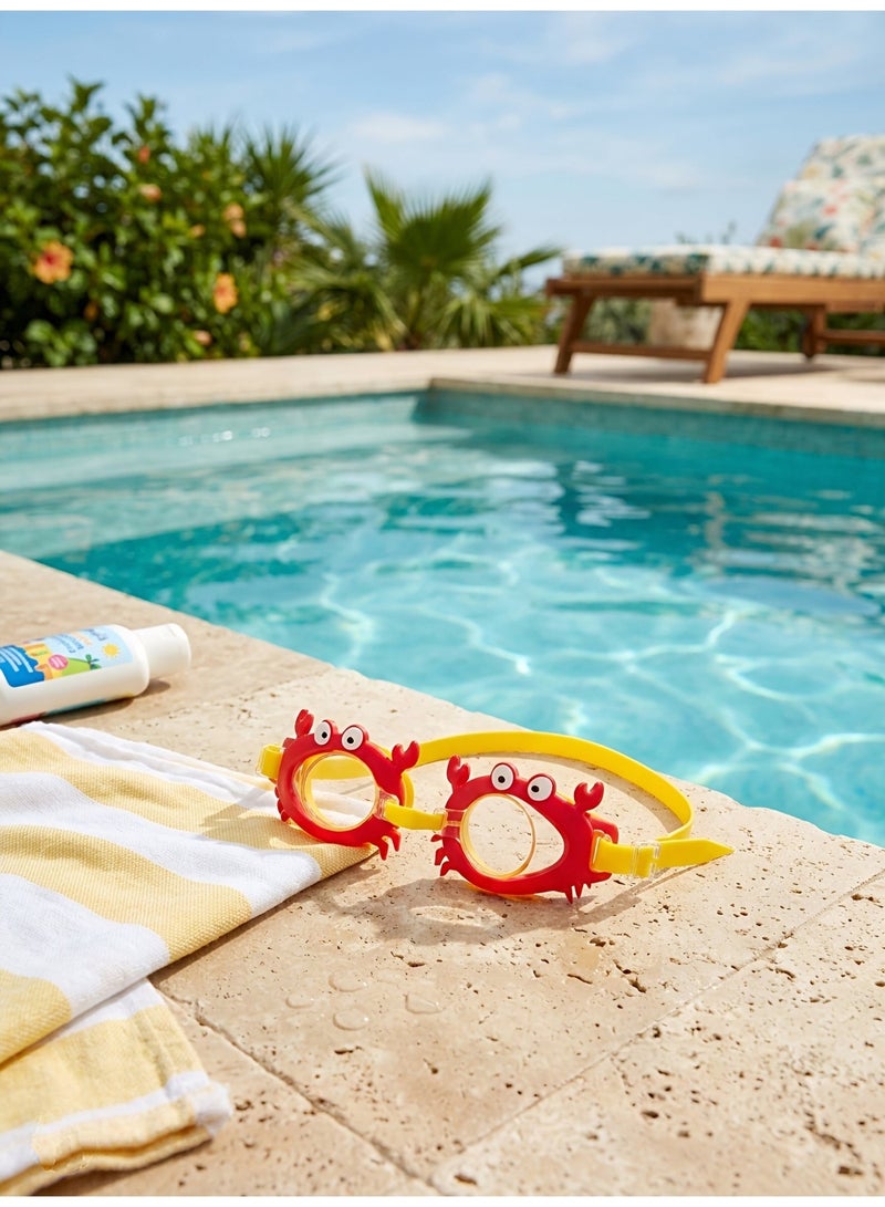 3D Crab Kids Swim Goggles - Anti-Fog, UV Protection Swimming Glasses with Soft Silicone Gasket & Adjustable Strap for Boys and Girls - Red/Yellow - Image 4