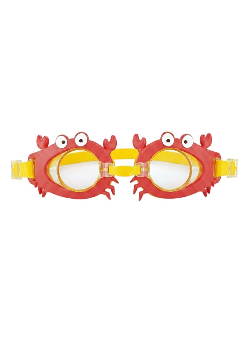 3D Crab Kids Swim Goggles - Anti-Fog, UV Protection Swimming Glasses with Soft Silicone Gasket & Adjustable Strap for Boys and Girls - Red/Yellow - Image 1