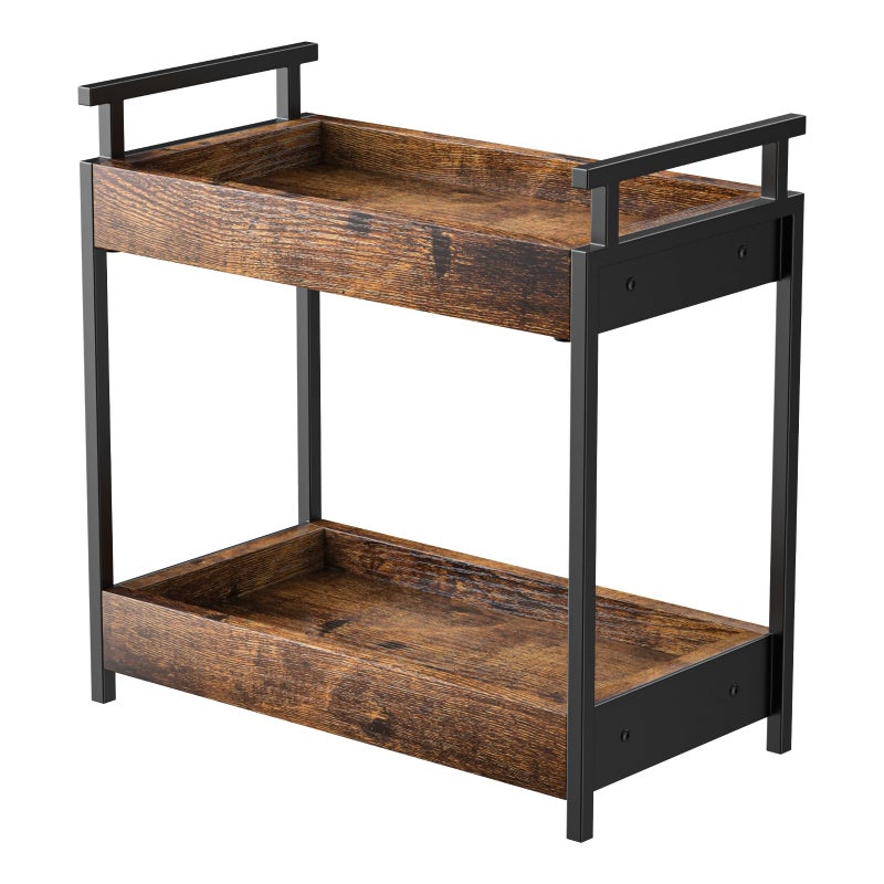 KLM Countertop Coffee Station Organizer 2 Tier Wooden Shelf for Coffee Bar Accessories Condiment Storage Caddy for Kitchen Bathroom Counter Organizer Home Office Brown - Image 2